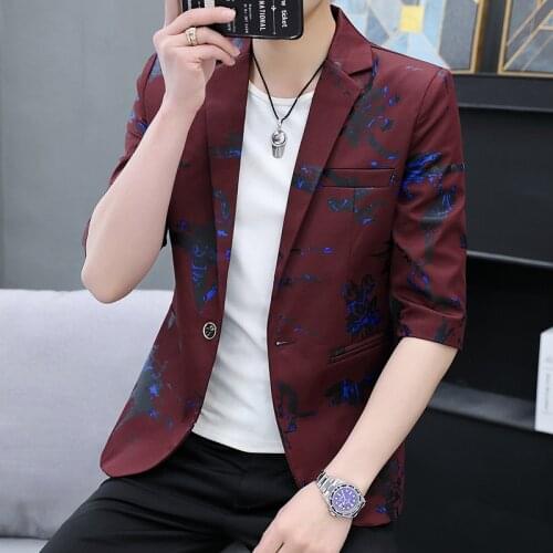 2021 Mens Summer Middle-Sleeve Floral-Print blazer Youth Cool Handsome Thin Versatile Leisure blazer