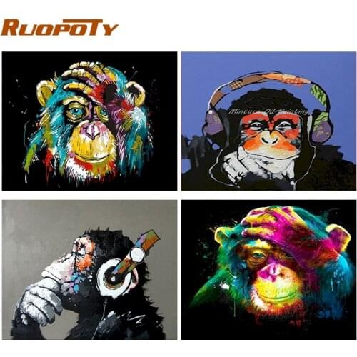 Framed Colorful Monkey Animal Custom Handmade Adults Diy Oil Number Painting Kits On Canvas abstract Paint By Numbers With Frame