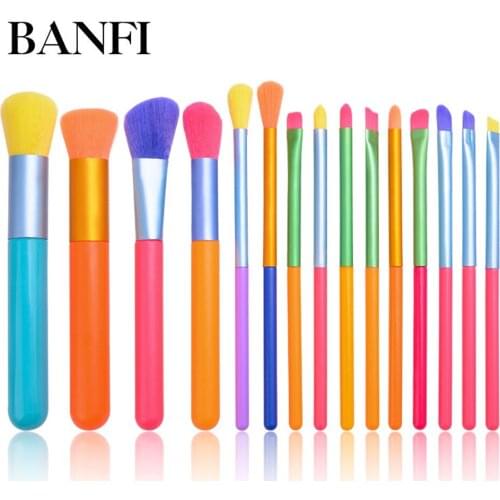 BANFI 10/15 Pcs Set Rainbow Makeup Brush Set High Quality Wool Fiber Professional Foundation Powder Eyebrow Women Cosmetic Tool