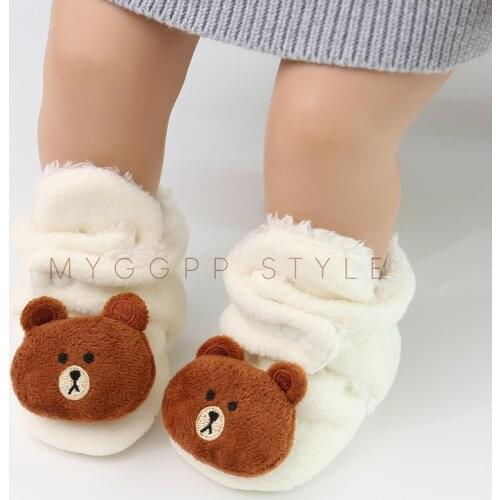 Newborn Baby Socks Shoes Boy Girl Booties Cartoon Winter Fluff Warm Toddler Prewalks Comfort Soft Anti-slip Infant Light Crib