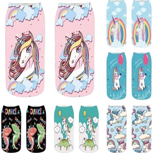 New Men Women Fashion 3D Printed Pink Socks Creative Design Funny Cute Cartoon Unicorn Harajuku Colorful Crew Happy Low Socks