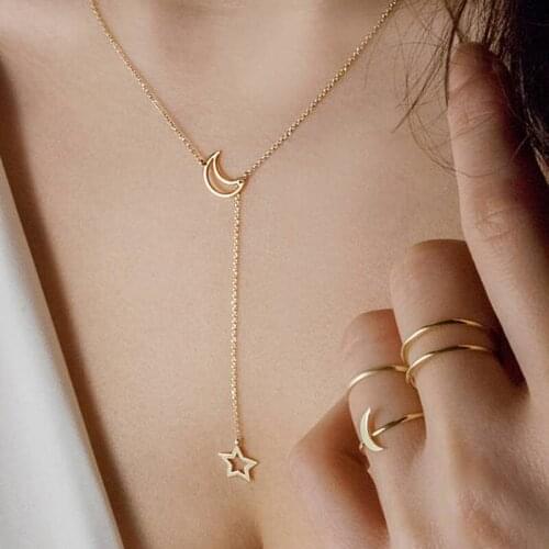 Nj421 Han Zhishang New Style Necklace Sweet Style Popular Simple Retro Moon and Star Pendant Necklace Wholesale