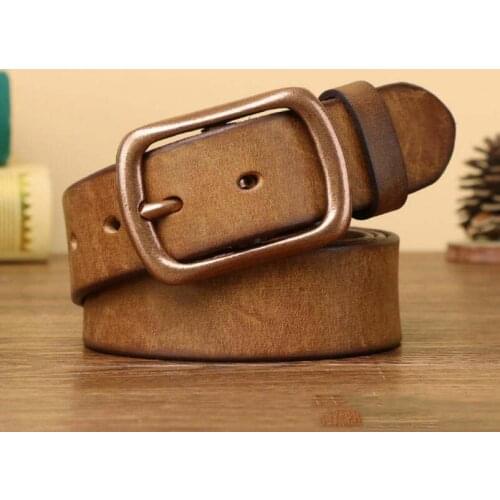Personalized Fashion Red Copper Buckle Belt Male Leather Pin Buckle Cowhide Retro Casual Jeans Belt