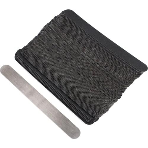 100Pcs Replacement Nail File With Metal Handle Black SandPaper Strips 100/180/240 Buffer Block Straight Polishing Manicure Files