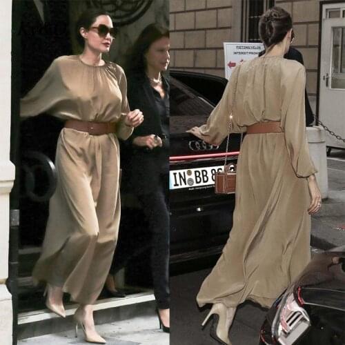 Brand Loose Elegant Flowing Dress Women Round Neck Pleated Design Long Sleeve Belt Gentle Temperamental Advanced Sense Dresses