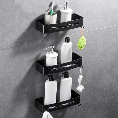 Bathroom Shelf Space Aluminum Black bathroom Accessories shower basket corner Shelves Kitchen storage Bath Shampoo Holder