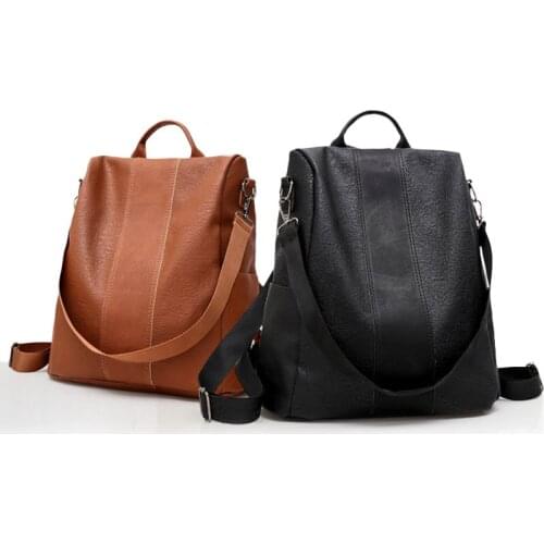 High Quality PU Leather Backpack Women Patchwork Casual Anti-Theft Backpacks Best Sale-WT