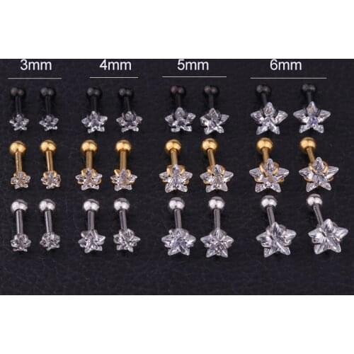 Star Crystal Zircon Helix Cartilage Earrings 16G 316L Surgical Steel Tragus Piercing Jewelry