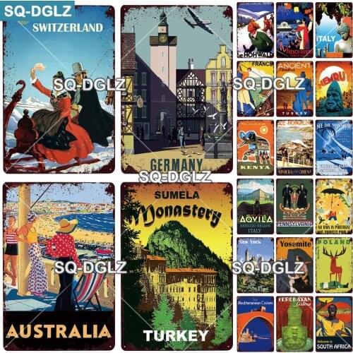 [SQ-DGLZ] Germany City Metal Sign Vintage Plaque Wall Decor For Bar Country Plate Tin Sign Travel Australia/Switzerland Poster
