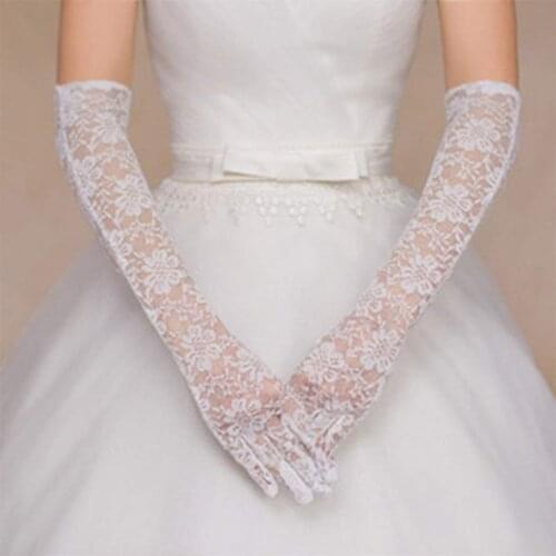 Wedding Long Lace Gloves White Floral Bride Gloves Stretchy Party 1920s Opera Bridal Accessories for Women and Girls (C-white)