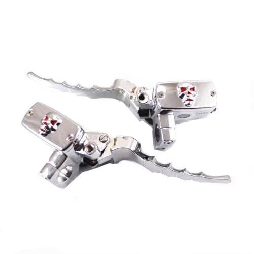 Universal 1" 25mm Chrome Skull Handlebar Hydraulic Brake Clutch Master Cylinder Levers Motorcycle Scooter Offroad