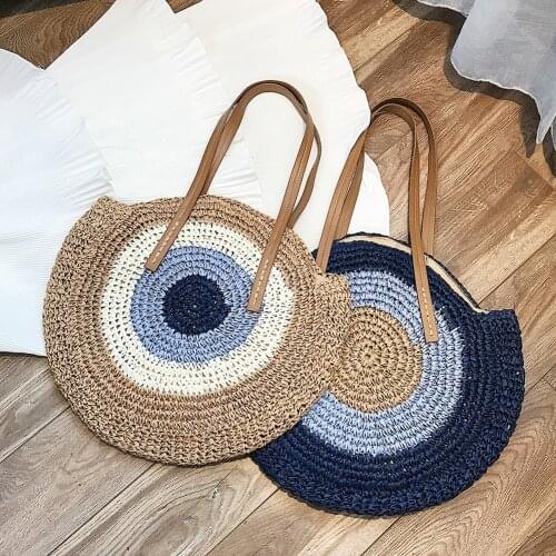 Large Round Straw Beach Bags For Women 2021 Handmade Woven Shoulder Bag Raffia circle Rattan bags Bohemian Summer Vacation Bags