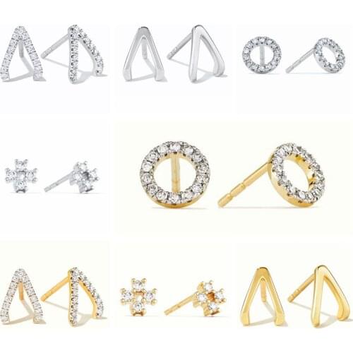 925 Silver Ear Needle Multiple Types Studs Earrings for Women Waterdrop Cross Circle Crystal Zircon Earrings Simple Jewelry A30