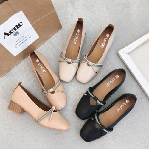 Thick Heel 2021 New Korean Edition Shallow Mouth Square Head Retro Grandmother Shoes A Foot Pedal Lazy Shoes Shoes for Women