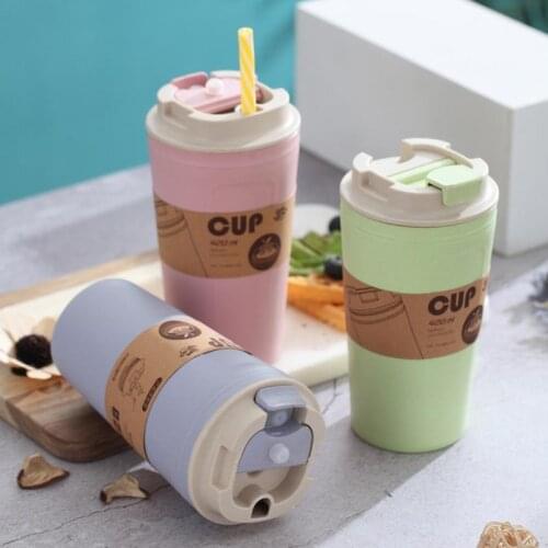 2Pcs 420ml Portable Practical Reusable Bamboo Fiber Coffee Cups Eco Friendly Non-slip Solid Travel Car Mugs Useful Outdoor