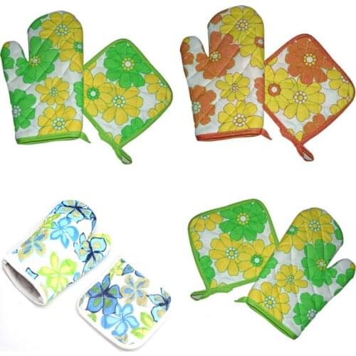 2 Pcs/Set Oven Glove Mat Pot Pad Heatproof Microwave Cotton Hand Protector Kitchen Baking Tools PAK55