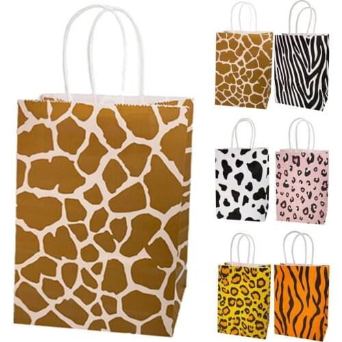 20pcs Kraft Paper Party Series Animal Pattern Series Kraft Paper Hanging Card Gift Portable Paper Bag Durable And Load-bearing