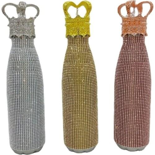 500ml Creative Crown Diamond Thermos Mug 304 Stainless Steel Rose Gold Water Bottle Large Capacity Portable Diamond Vacuum Flask