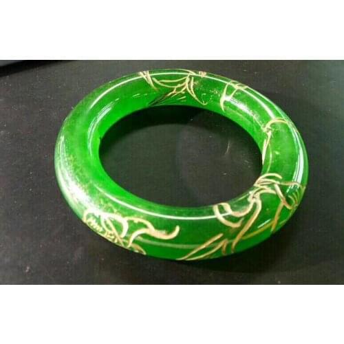 57mm Certified (Grade A) 100% Natural green red Hand carved Jadeite JADE Bracelet Bangle