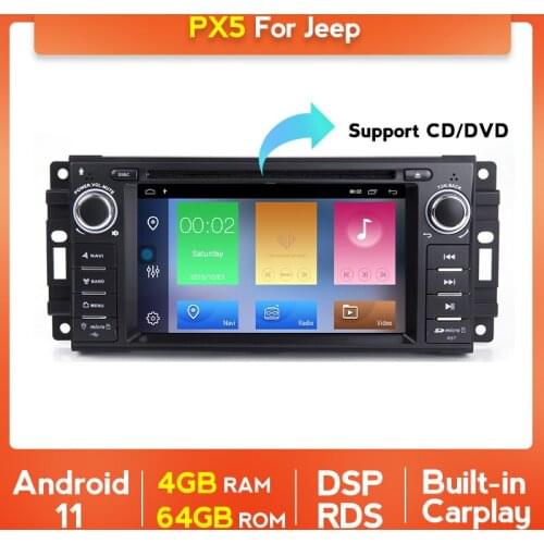 4G+64GB 7 Inch Car DVD Player Android 11 DSP RDS For Dodge Ram Challenger Jeep Wrangler JK GPS Multimedia Radio Auto Stereo SWC