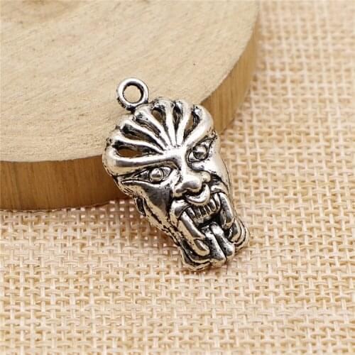 Free shipping 28pcs 29x17mm antique silver Scary face totem charms diy retro jewelry fit Earring keychain hair card pendant