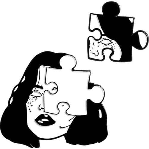 Personality Divided Woman Face Enamel Pin Jigsaw Puzzle Pieces Brooch Backpack Clothes Halloween Badge Punk Jewelry for Friends