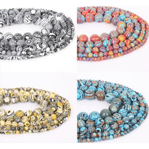 Natural Stone Dyed Color Malachite Beads Round Loose Stone Beads For Jewelry Making DIY Bracelet Necklace 4 6 8 10 12mm 15"