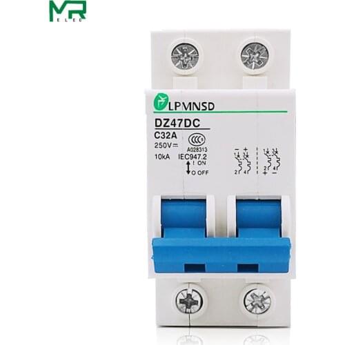DC 2P 6A 10A 16A 20A 25A 32A 40A 50A 63A Circuit breaker DC250V MCB 2 Poles Solar Energy Photovoltaic PV Mini DC Air switch