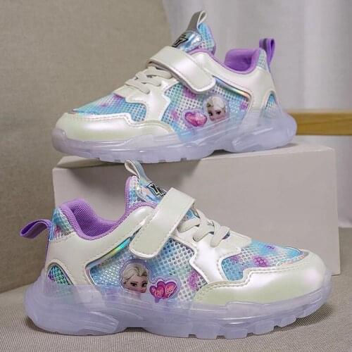 Disney Childrens Shoes Frozen Princess Aisha Girls Breathable Mesh Non-slip Soft-soled Sports Shoes Student Casual Running Shoe