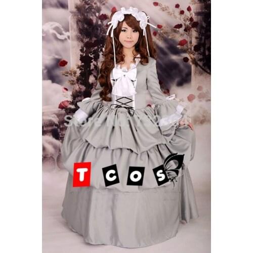 Grey bowknot sissi long medieval dress Renaissance Gown queen Costume Victorian Gothic Marie Antoinette/Colonial Belle