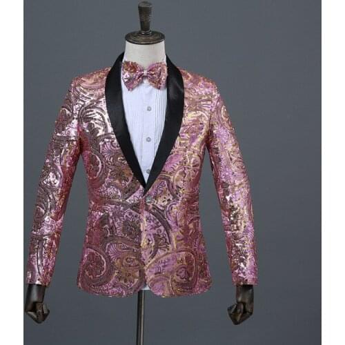 Mens Shiny Red Sequins Suit Blazer Jacket Hipster Shawl Lapel One Button Tuxedo Blazer Men Party Wedding Banquet Prom Costume