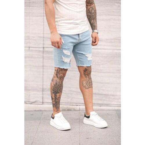 2021 New Brand Men Stretch Short Jeans Fashion Casual Slim Fit High Quality Elastic Denim Shorts Male Street Hole Short Jeans