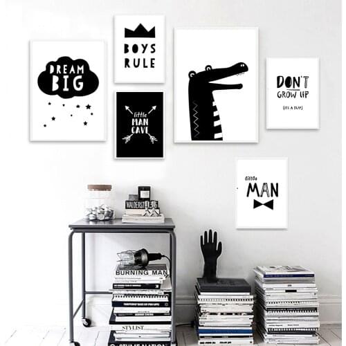 Boys Rule Quotes Wall Art Crocodile Arrow Painting Nursery Canvas Print Black White Poster Nordic Wall Pictures Kids Room Decor