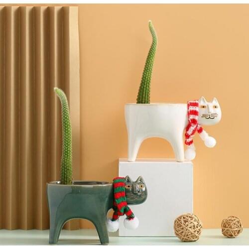 Ceramic Flower Vase Cute Cat Flower Pot Home Decorative Tabletop Porcelain Crafts Cartoon Cactus Succulent Plants Potted