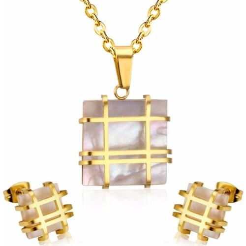 LUXUKISSKIDS Jewelry Sets Stainless Steel Square Shape Pendant Necklace Earring For Women Chain Necklace Female Jewelry Collier