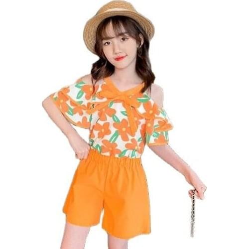 SummerGirls Clothing Sets Kids Costume Toddler Teen Girls Print Short Sleeve Shirts + Shorts 2 PcsSuit Children Clothing Outfits