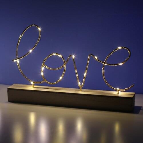 [HHT] Nordic Creative Love Home Letter Night Light Home Decoration Accessories Bedroom Bedside Iron Wood Bottom Birthday Gift