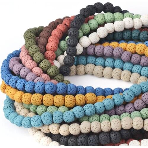 Round Natural Stone Colorful Lava Beads 6 8 10 12 14 16mm Volcanic Rock Loose Bead Necklace Bracelet DIY Jewelry Making Material