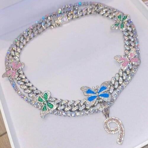 2021 New 12mm Miami Cuban Link Chain CZ Enamel Butterfly Necklace Iced Out Bling Multicolor Choker Jewelry Hiphop For Women Man
