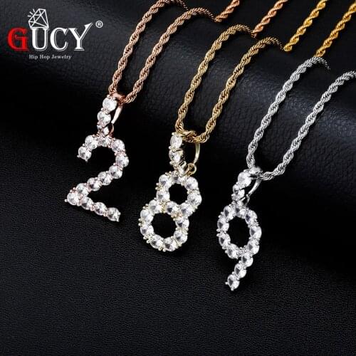 GUCY 1-9 Number Pendant & Necklace Gold Silver Color Iced Out Cubic Zircon Hip Hop Jewelry For Men Women