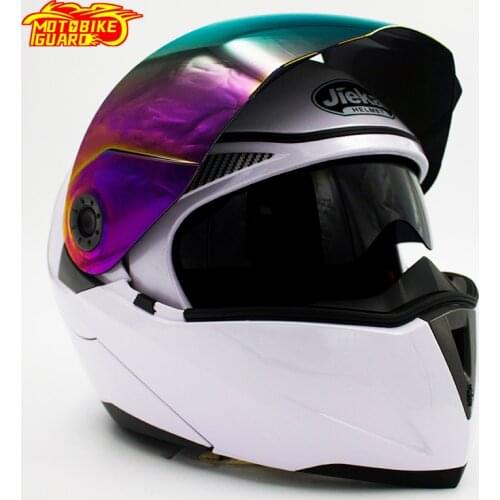 JIEKAI Motorcycle Flip up Helmet Summer With Colorful Silve Lens Visor Motorbike Helmets Moto Motor bike double visor Helmet