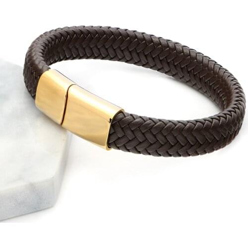 Mestylish 12*6mm Fashion Genuine Leather Men Women Bracelet Stainless Steel Magnetic Clasp Bracelet Jewelry Pulseira