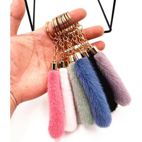 Cute Long Pom Pom Keychain Women Faux Mink Fur Key Chain Bag Charms Pendant Tassel Fluffy Car Key Ring Accessories Wholesale