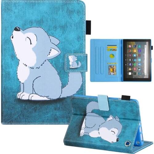 Cute Wolf Marble Case For Amazon Fire HD 10 2021 / Fire HD 10 Plus 2021 10.1" PU Leather Protective Cover