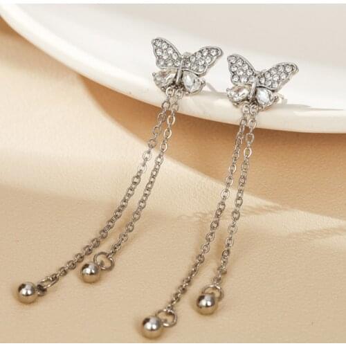 2021 New Trendy Long Tassel Butterfly Dangle Earrings For Women Zircon Silver Color Female Drop Jewelry Party Accessories Gifts