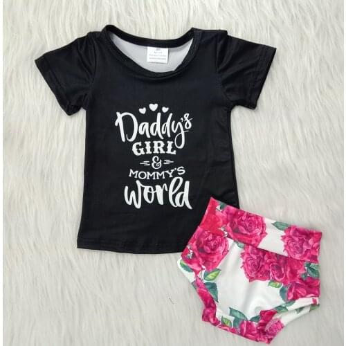 New arrival baby girl fashion outfit daddys girl and moms world letters design shirt match bummies 2 pieces set girl boutique