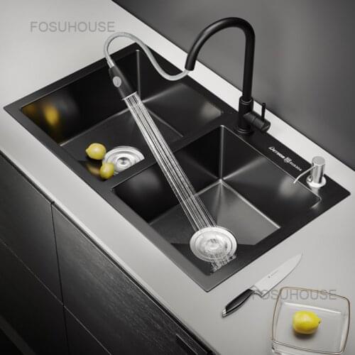 Original Black 304 Stainless Steel Nano Kitchen Sink Double Sink Kitchen Sink kitchen sink sink bowl stainless kitchen fixtures