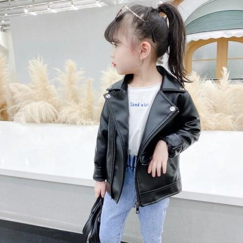 Coat For Girl Solid Color Leather Jacket Coat Girl Casual Style Childrens Coat Spring Autumn Kids Clothing