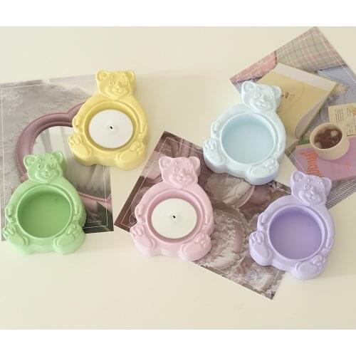 Childrens Day Gift Ceramic Bear Candle Holder Cartoon Bear Candle Holder Korean Style Cute Resin Candle Holder Home Decor
