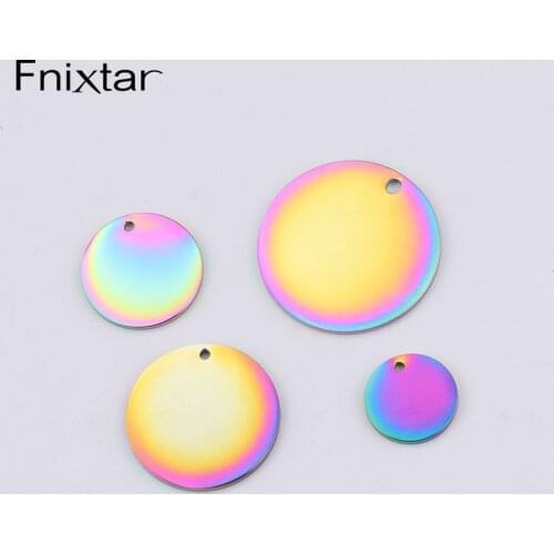 Fnixtar 20Pcs Rainbow Round Discs Charms Mirror Polish Stainless Steel Charms For DIY Making Necklace Anklet Bracelets Jewelry